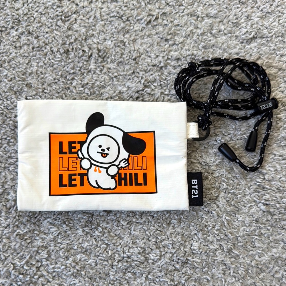 BT21 White and Black Pouch with Cartoon Design